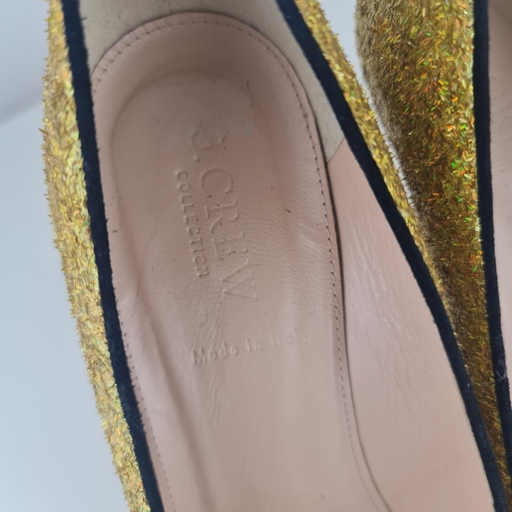 J.Crew Women Roxie Black Gold Glitter Striped Heels Party Size 9 Leather - Picture 11 of 16